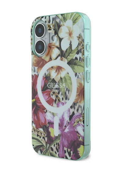 Apple Uyumlu iPhone 16 Kılıf Guess Lisanslı Magsafe Şarj Özellikli Iml Baskılı Jungle Ring Yeşil