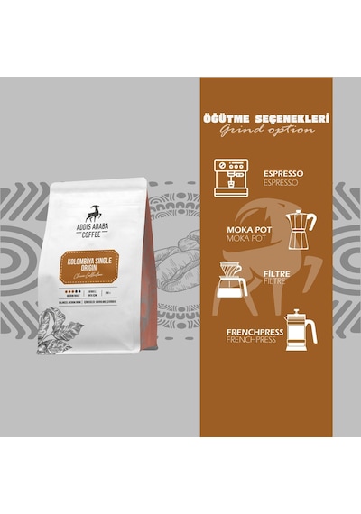 Addis Ababa Coffee Kolombiya Single Origin Kahve Kavrulmuş Çekirdek 250 G