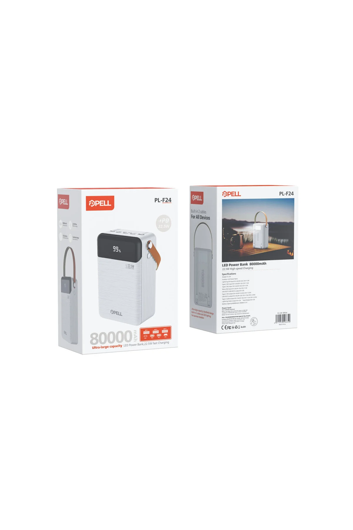 Pl-f24 80.000 Mah. 22.5w Turbo Şarj Powerbank Led Işıklı BEYAZ