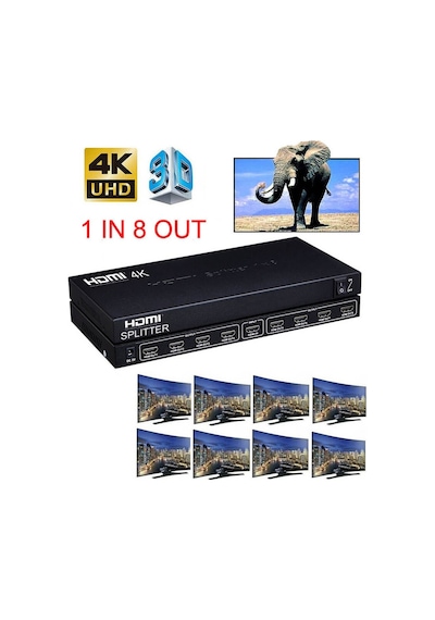 Wozlo 8 Port 4k Hdmı Splitter Görüntü Ses Çoklayıcı Ultra Hd Adaptörlü Metal Kasa - 1 Giriş 8 Çıkış
