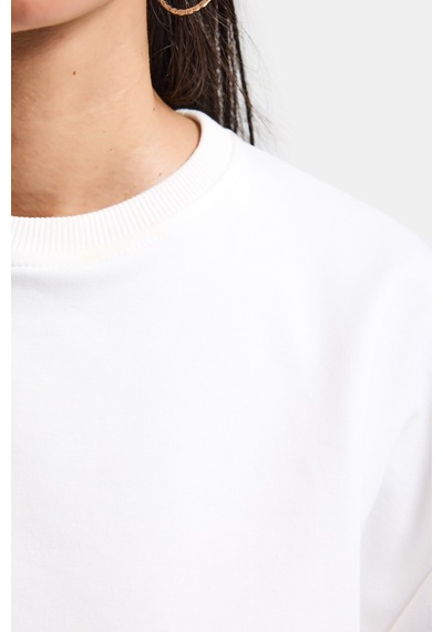 Itsbasic Kadın Kırık Beyaz Renk S6-101 Oversize Bol Kesim T-shirt