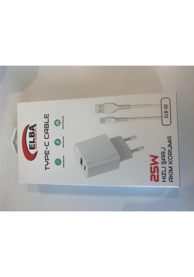 Elba Elb-43 25w 2li Usb Başlık Type-c Kablolu Set Hızlı Şarj Akım Koruma