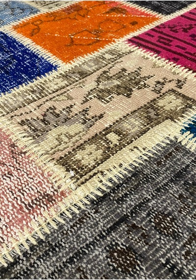 Modern Bohem Stil Vintage Halı Özel Tasarım Renkli Patchwork Koleksiyonu Çok Renkli
