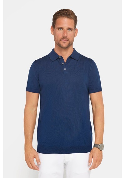 Tudors Erkek Slim Fit Dar Kesim Pamuklu Örme Triko Lacivert Polo Yaka Tişört-27349 Lacivert