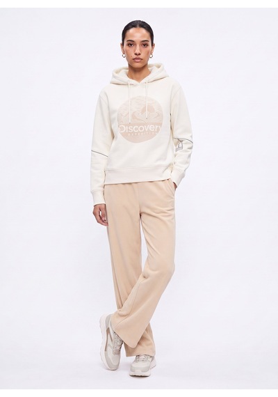 Discovery Expedition D4wl-swt3001 Ekru Kapüşonlu Rahat Baskılı Kadın Sweatshirt