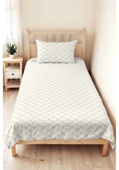Sarı Geometrik Modern Genç Odası Tek Kişilik Pike Takımı - Minimal 160x220 Cm Kapitone Yatak Örtüsü Doğal Koru Gölgesi