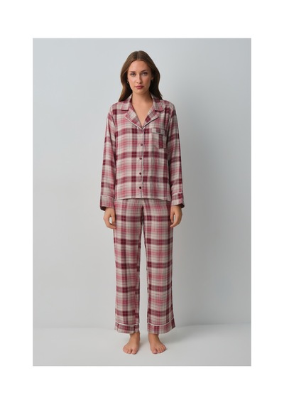 Suwen Siamore Gömlek Yaka Pijama Takımı Wsh10510111651 Pembe