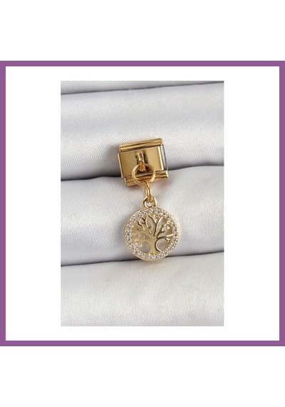 Bezos 316l Çelik Sallantılı Zirkon Taşlı Hayat Ağacı Model Gold Renk Nomination Charm Rengaren