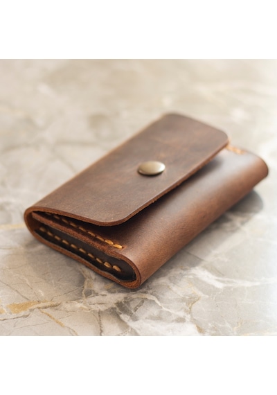 Kişiye Isme Özel Nerio Kapaklı Minimal Kartlık Camel Hi Leather