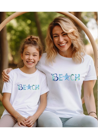 Aselinda Beach Tatil Baskılı Aile Kombin Tişört Tekli Üründür Kombin İçin Sepete 2 Adet Ekleyiniz Beyaz