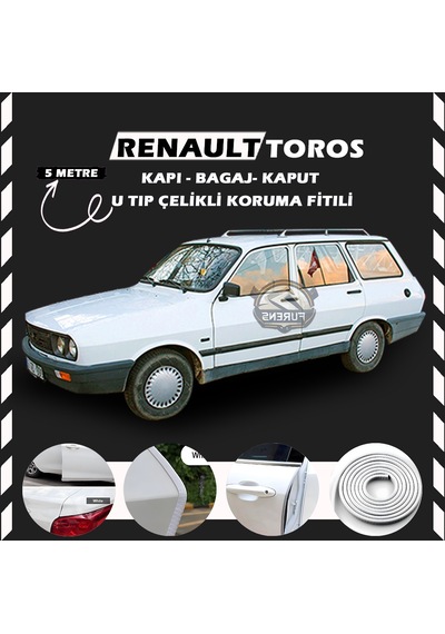 Renault Toros Oto Araç Kapı Koruma Fitili 5 Metre Parlak Beyaz Renk