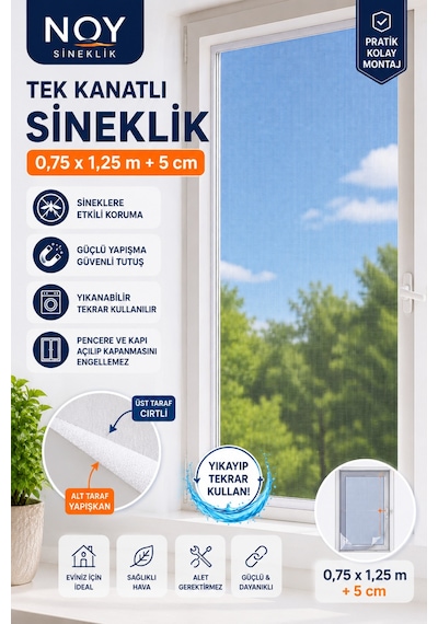 Sineklik Pencere Sinekliği Yapışkanlı Cırtlı Sinek Perdesi Yıkanabilir Tekrar Kullanılabilir 75x125 Cm
