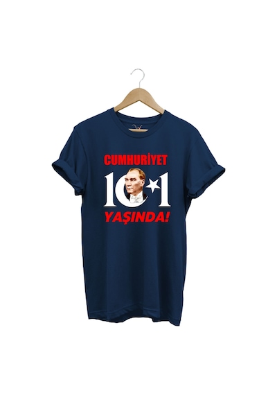 29 Ekim Cumhuriyet Bayramı Atatürk Ay Yıldız Baskılı Cumhuriyet 101 Yaşında Türkiye Lacivert T-shirt Lacivert