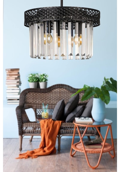 Begüsa Sitrus 3.lü Siyah Lux Kristal Taşlı Avize