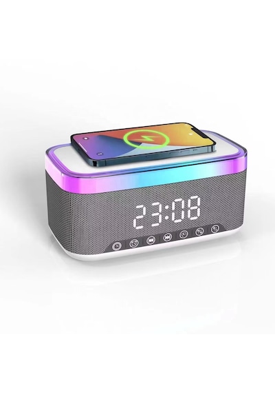 Kablosuz Bluetooth Hoparlör - Üstten Telefon Şarj Özellikli, Rgb Tasarım, Alarm & Saat Göstergeli
