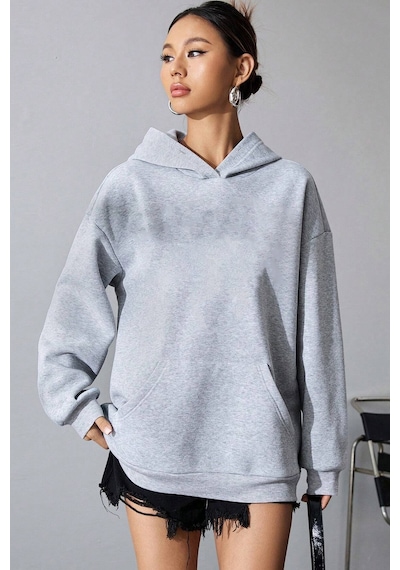 Free Grafiti Sırt Baskılı Sweatshirt Gri