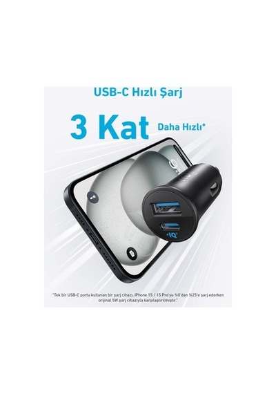 30w Araç Şarj Cihazı, 2 Bağlantı Noktası İle Hızlı Şarj