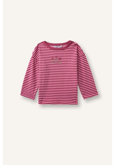 Defacto %100 Pamuk Regular Fit Bisiklet Yaka Çizgili Çiçekli Omuzdan Çıtçıtlı Uzun Kollu Penye Tişört Kız Bebek I0687a526aubr123 Bordo-br123