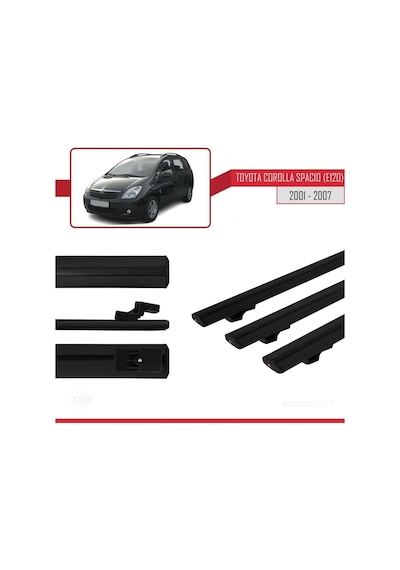 Toyota Corolla Spacio E120 2001-2007 Arası İle Uyumlu Basic Model Ara Atkı Tavan Barı Siyah 3 Adet