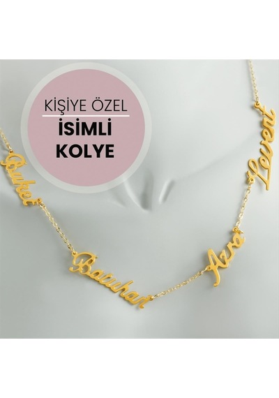 Kişiye - 385 - Özel Dört İsim Yazılı - Spt-gld - Kolye Sarı altın