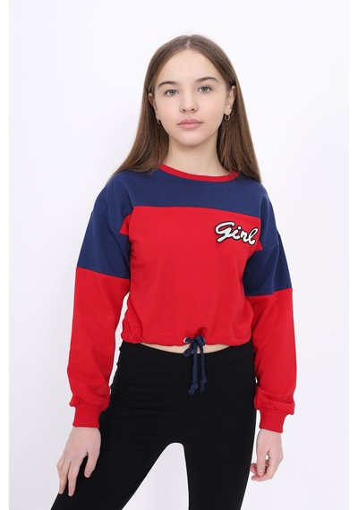 Toontoy Kız Çocuk Varaklı Girl Baskılı Sweatshirt Lacivert
