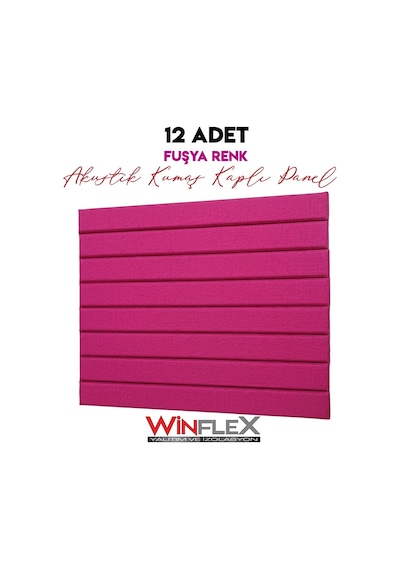 12 Adet Dekoratif Akustik Kumaş Kaplı Panel- 10x100cm Fuşya