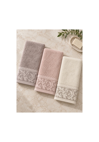 Sarmaşık Desenli Havlu 50x90 Cm 3 Lü Set %100 Pamuk - Soft Rosette Çok Renkli