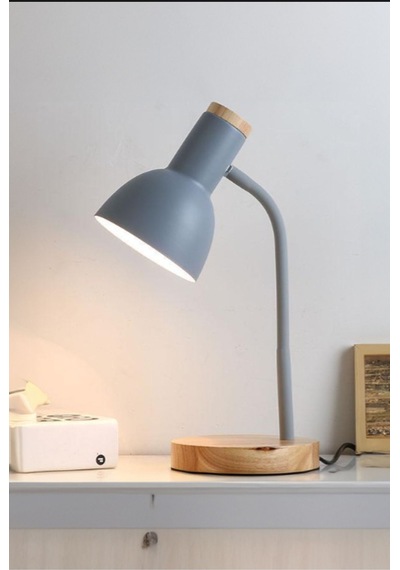 Usb Led Masa Lambası Gri Ahşap Tabanlı Modern Dekoratif, Şık Esnek Boyunlu Ofis Ve Çalışma Lambası Gri