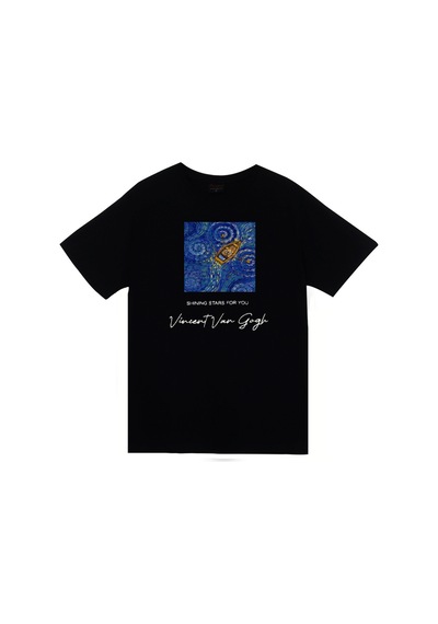 Vincent Van Gogh Baskılı Unisex %100 Pamuk Siyah T-shirt SIYAH