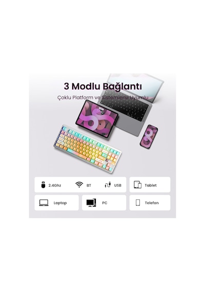 Aula F87 Pro V2 Mekanik Rgb Tkl Meteor Ice Cream Switch Kablosuz Makrolu Hot Swap Klavye Orange Juice