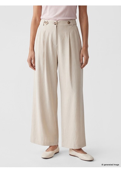 Lcwaıkıkı Classic Bej Loose Fit Kadın Pileli Kumaş Pantolon