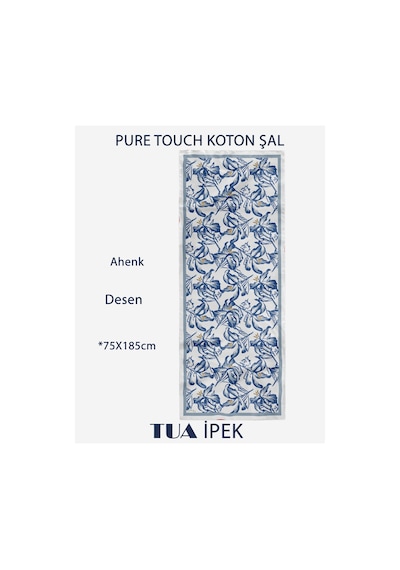 Vivid Floral Desen Pure Touch Koton Şal 75x185cm Ekru-mavi