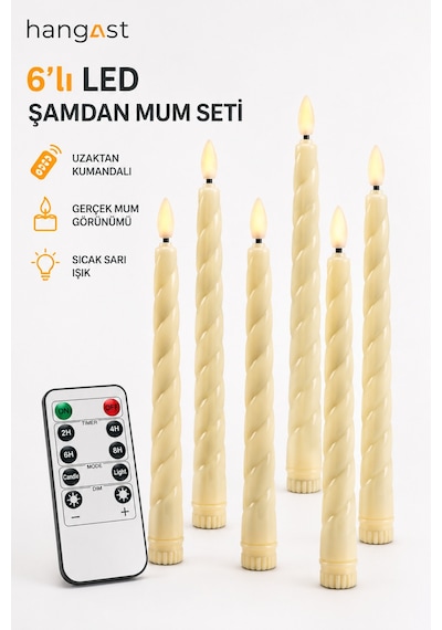 6'lı Led Şamdan Mum Seti Uzaktan Kumandalı Timer Özellikli Gerçek Mum Görünümlü Sıcak Sarı Işıklı Pilli Dekoratif Mum Krem 6'lı Led Şamdan Mum Seti Uzaktan Kumandalı Timer Özellikli Gerçek Mum Görünümlü Sıcak Sarı Işıklı Pilli Dekoratif Mum Krem