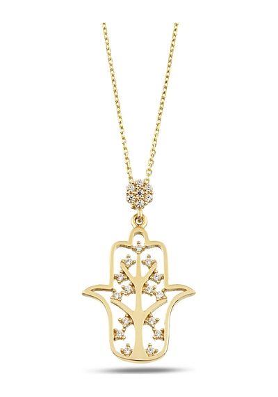 Debora Jewelry 14 Ayar Altın Taşlı Fatma Ana Eli Kolye