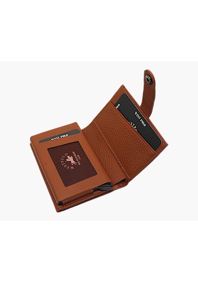 Westpolo Hakiki Deri Kağıt Para, Bozuk Para Ve Bol Kart Bölmeli Unisex Mekanizmalı Cüzdan - Taba