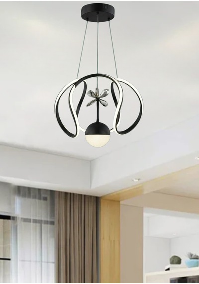 Helix Modern Led Avize - 3 Renk Işıklı Salon, Mutfak, Uyumlu Led Avize Siyah