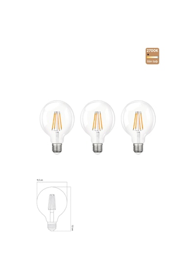 Rustik Led Ampul E27 G95 6w 2700k Gün Işığı 3'lü Erd-88