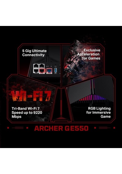 Archer Ge550 Wi-fi 7 Gaming Router 9300 Mbps Hız Üç Bant 5g/2.5g Port Easymesh Mlo Rgb Aydınlatma Oyun Hızlandırma Homeshield