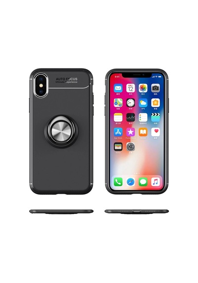 Newface - 712 - Apple iPhone Uyumlu Xs Max Kılıf Range Yüzüklü Silikon - Csmo-tex - - Siyah-kırmızı
