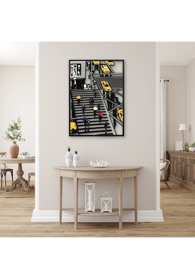 Yağmurlu Şehirde Yaya Geçidi - Metal Tablo - Dec0374 91 X 125 Cm Çok Renkli