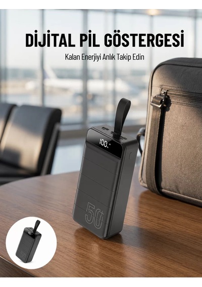 Powerbank 50.000 Mah Dijital Göstergeli Taşınabilir 4 Portlu Hızlı Powerbank Yeni Nesil Renkli