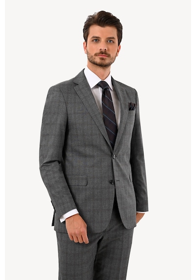 Erkek Füme Regular Fit Çift Yırtmaç Takım Elbise