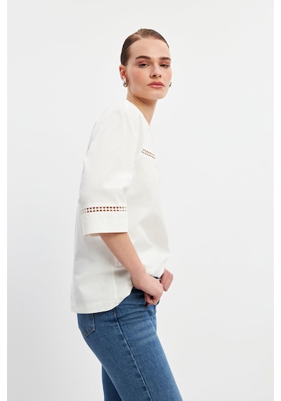 Stella Pulvis Ekru Dantel Detaylı Reglan Kol Bluz Ekru