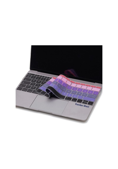 Laptop Apple Uyumlu MacBook Pro Klavye Koruyucu Us To Tr 13inç A1708 -13inç A1534 İle Ombre Pembe Mavi