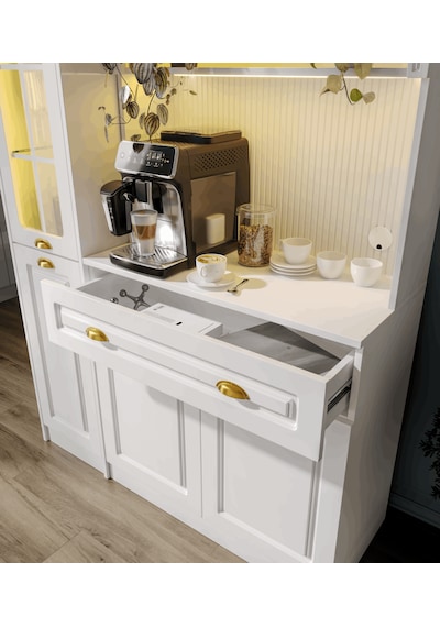 Guneystore Armoni Gold Midi Kahve Köşesi Sol Vitrinli Komple Mdf Beyaz