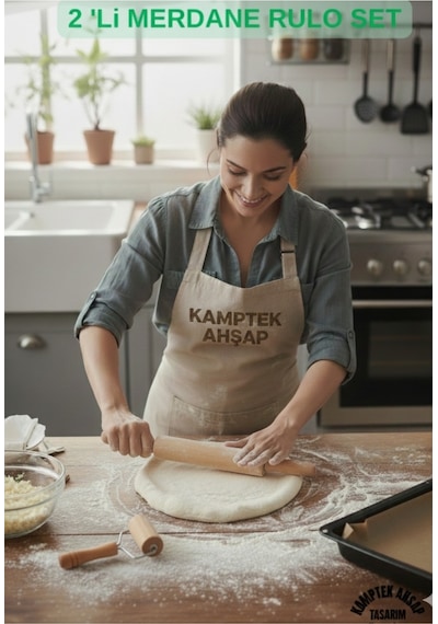Merdane Set 2'li Rolo Hamur Açıcı Küçük Kurabiye Merdanesi 24 Cm Ahşap