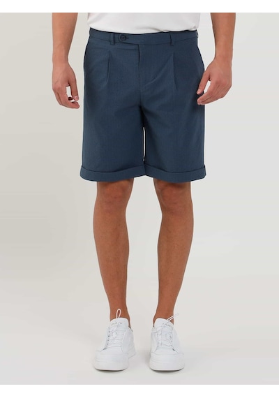 Dufy Indigo Erkek Slim Fit Gofre Desenli Short - 104682-Indigo İndigo