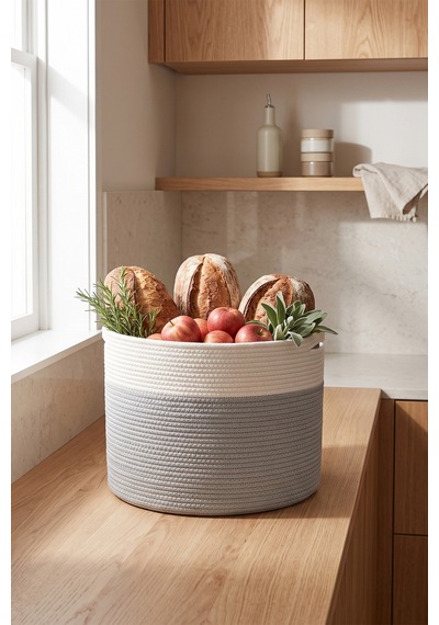 Villadia Home Textile Hasır Sepet Çok Amaçlı Çamaşır Oyuncak Battaniye Kıyafet Depolama Sepeti Dekoratif Organizer 3209sepet