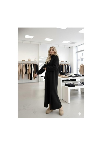 Hira Life Fashion Kadın Şal Yaka Uzun Triko Ve Sakallı Tüylü Hırka Siyah Siyah