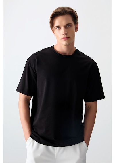 Basic Oversize O Yaka 2li Paket Siyah-ekru Erkek T-shirt - 88377 Siyah - Ekru